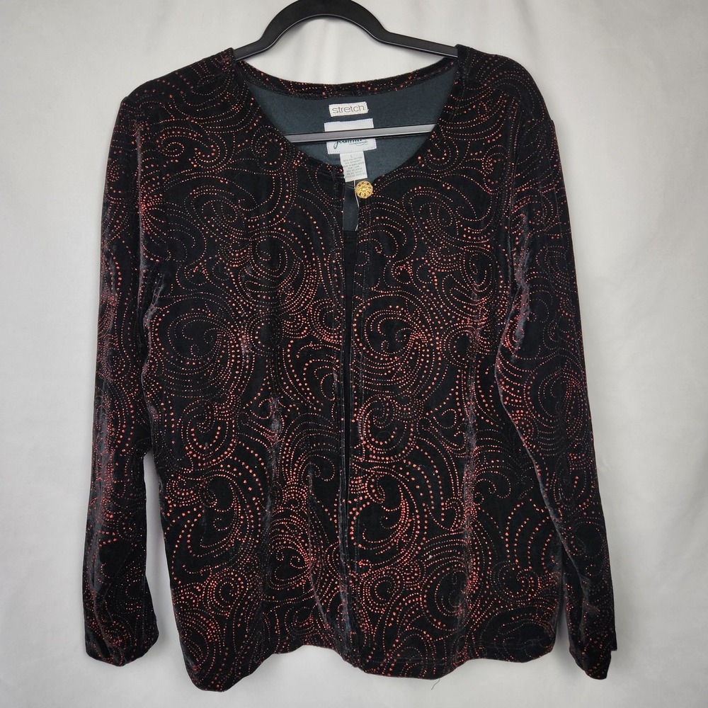 Joanna‎ Black Velvet Top w/ Open Front Evening Jacket Two Piece Size Large